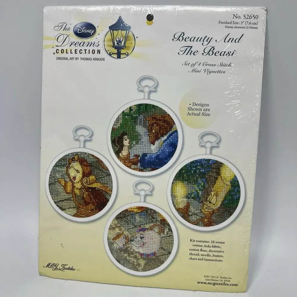 Set 4 Beauty and the Beast Cross Stitch Ornament Kit Disney Dreams Kinkade 3